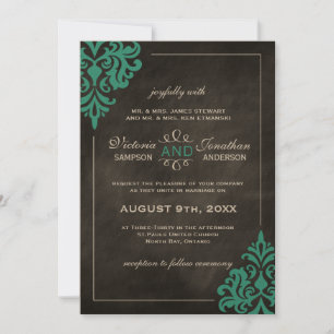 Invitations de Chalkboard Turquoise Mariage damass