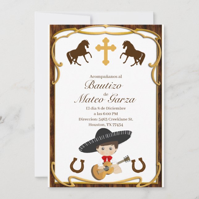 INVITATIONS DE CHARRO BAUTIZO (Devant)