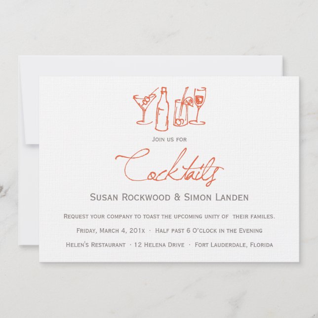 Invitations de cocktails mariages | Orange (Devant)