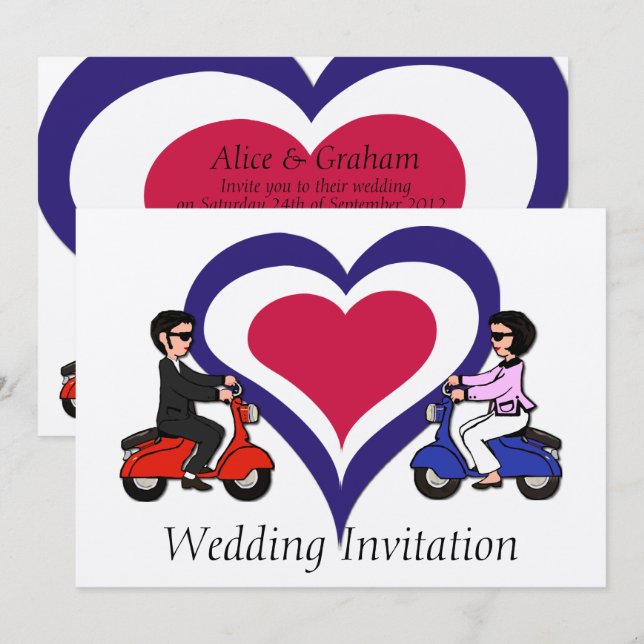 Invitations de coeur de mod de garçon et de fille (Devant / Derrière)