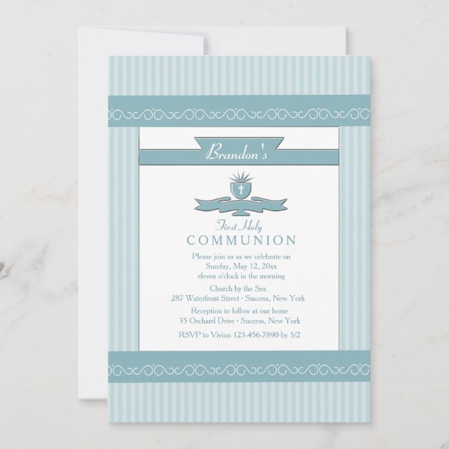 Invitations de communion bleue (Devant)