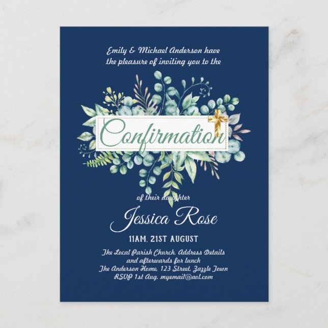 Invitations de confirmation Eucalyptus Greenery Bu (Devant)