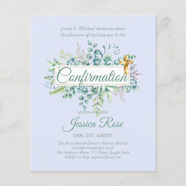 Invitations de confirmation Eucalyptus Greenery Bu (Devant)