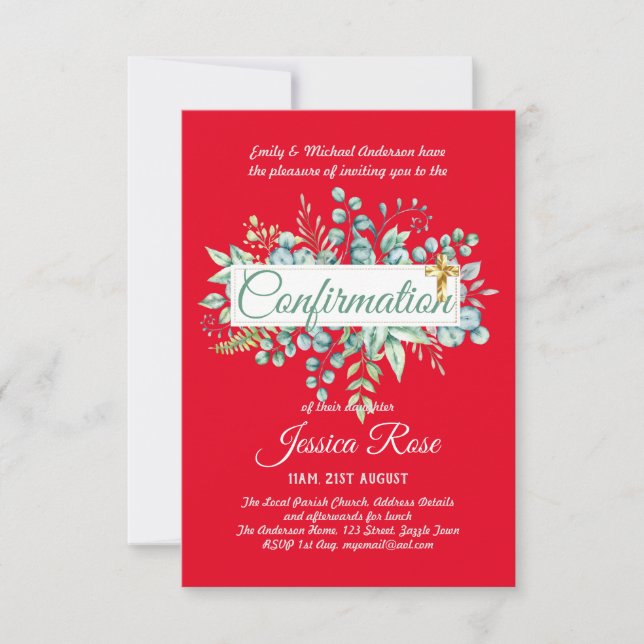 Invitations de confirmation Eucalyptus Greenery Bu (Devant)