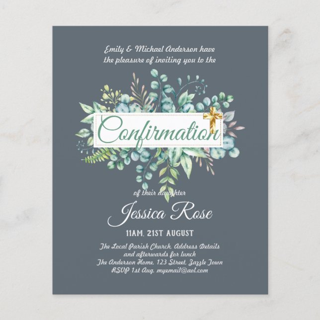 Invitations de confirmation Eucalyptus Greenery Bu (Devant)