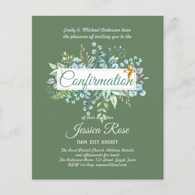 Invitations de confirmation Eucalyptus Greenery Bu (Devant)