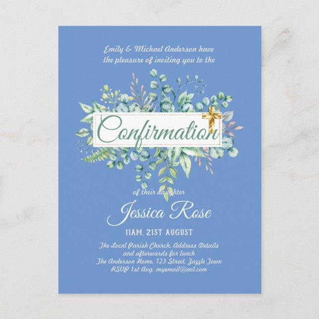 Invitations de confirmation Eucalyptus Greenery Bu (Devant)
