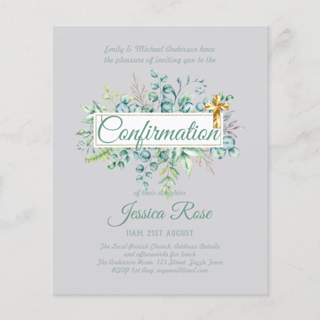 Invitations de confirmation Eucalyptus Greenery Bu (Devant)