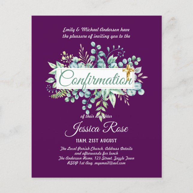 Invitations de confirmation Eucalyptus Greenery Bu (Devant)