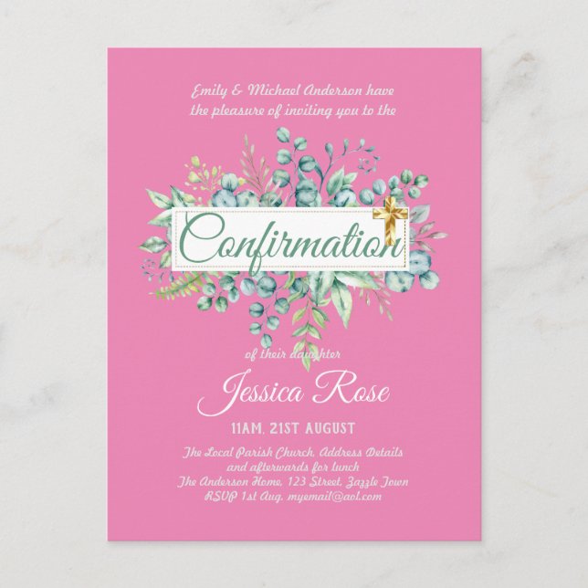 Invitations de confirmation Eucalyptus Greenery Bu (Devant)