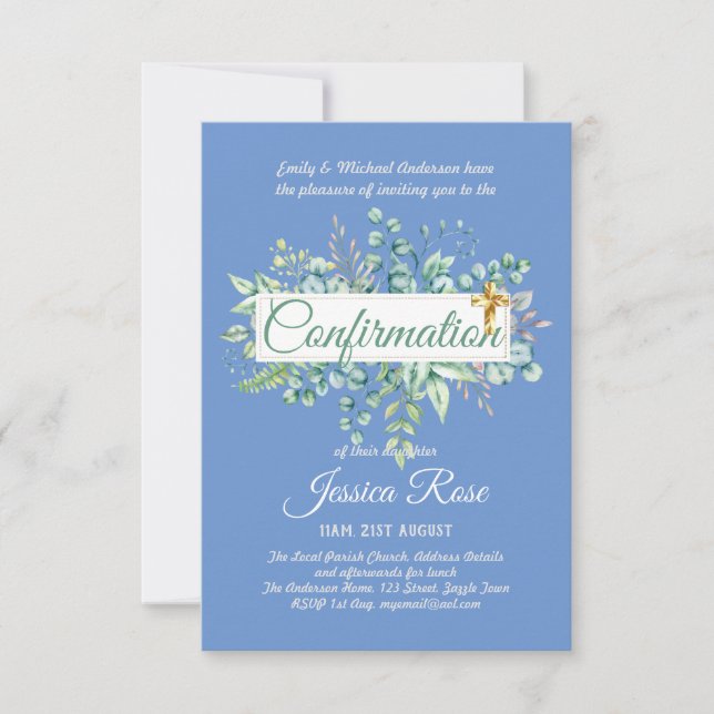 Invitations de confirmation Eucalyptus Greenery Bu (Devant)