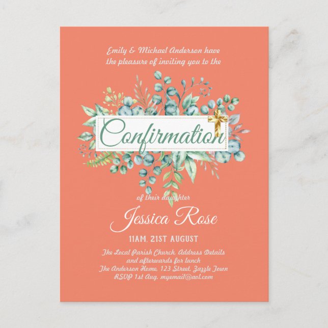 Invitations de confirmation Eucalyptus Greenery Bu (Devant)