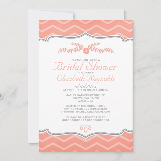 Invitations de corail de Fête de la mariée de (Devant)