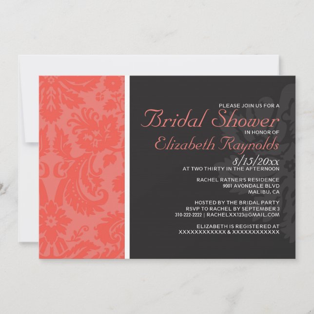 Invitations de corail de Fête de la mariée de (Devant)