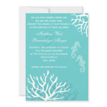 Invitations de corail de mariage d'hippocampe de