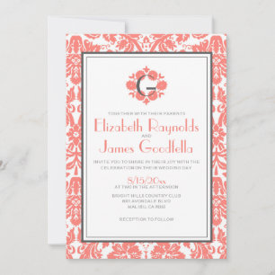 Invitations de Coral Monogramme Mariage damassé