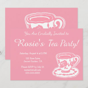 Invitations de coutume de tasse de thé de rose de