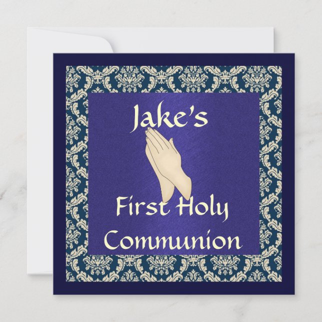 INVITATIONS DE DAMASK Bleu et beige de la Sainte C (Devant)
