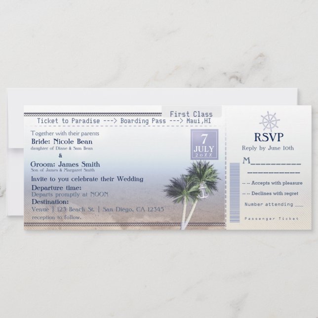Invitations de destination du Mariage Paradise (Devant)