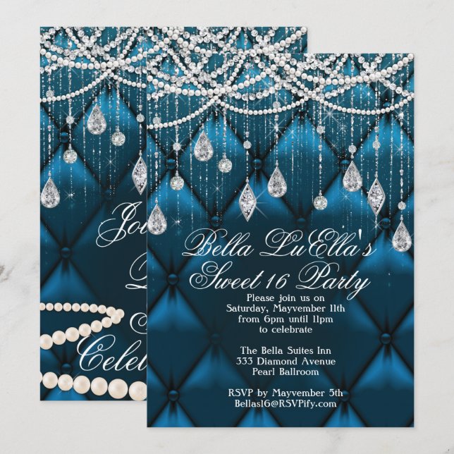 Invitations de Diamond, Pearls et Bling Party (Devant / Derrière)