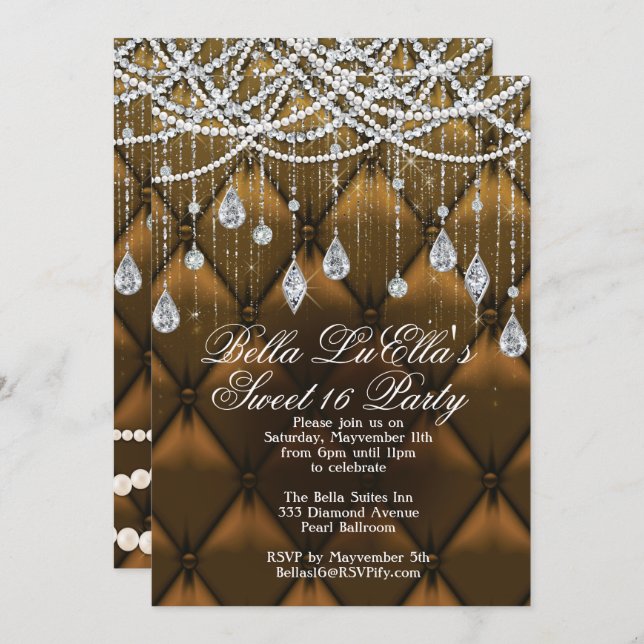 Invitations de Diamond, Pearls et Bling Party (Devant / Derrière)