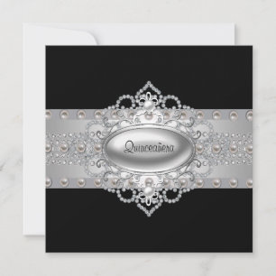 Invitations de Diamonds Pearls Black Quinceanera