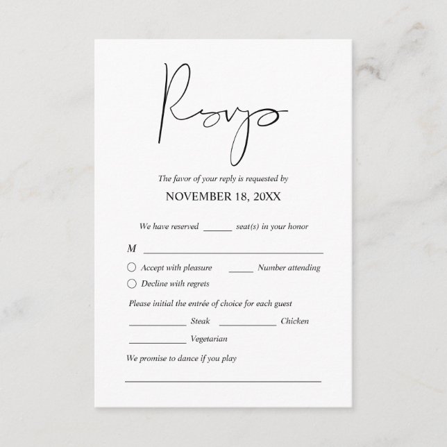 Invitations de dîner Mariage moderne RSVP Carte jo (Devant)