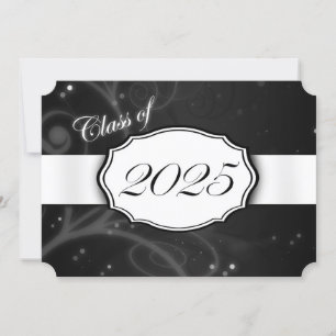 Invitations de diplômés Black and White 2025