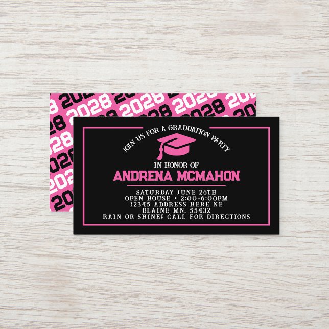Invitations de diplômes de Mini Rose et Noir Hot (Pink and Black Mini Graduation Invites for Friends, Team Mates or as Inserts!)