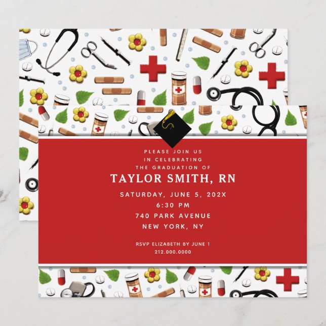 Invitations de diplômes d'infirmière (Devant / Derrière)