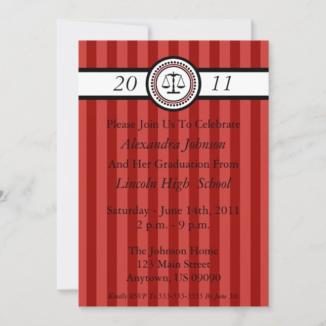 Invitations de diplômes d'une école de droit Strip (Devant)