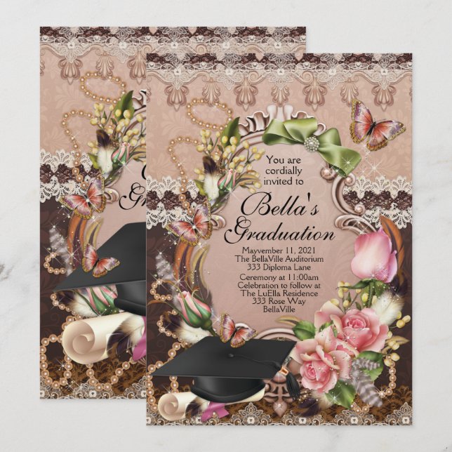 Invitations de diplômes pour filles (Devant / Derrière)