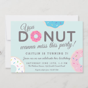 Invitations de Donut Party   Fête d'anniversaire d