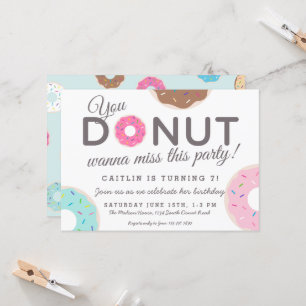 Invitations de Donut Party   Fête d'anniversaire d