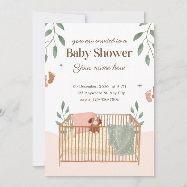 Invitations de douche à bébé à fleurs Brown et bla (Devant)