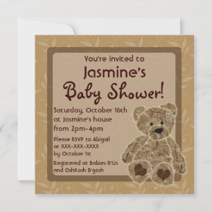 invitations de douche à l'ours brun neutre