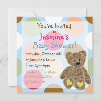 invitations de douche à l'ours en peluche neutre p