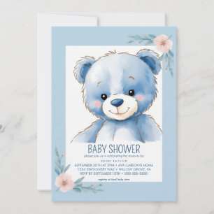 Invitations de douche bébé à l'ours bleu luffeux