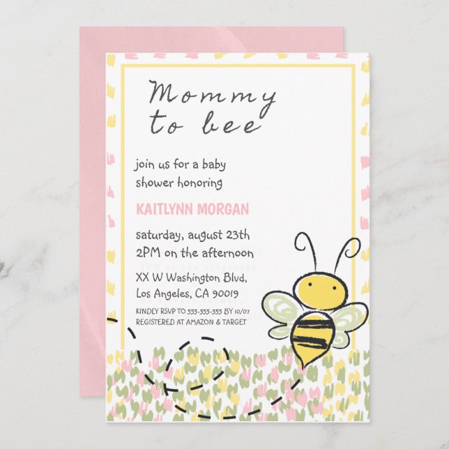Invitations de douche bébé d'abeille Rustic Girl (Devant / Derrière)
