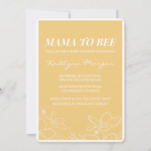 Invitations de douche bébé d'abeilles Jaune modern (Devant)