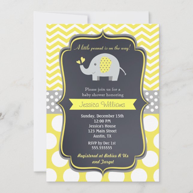 Invitations de douche bébé éléphant (Devant)