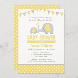 Invitations de douche bébé éléphant Jaune et gri
