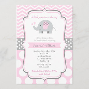 Invitations de douche bébé éléphant pour fille