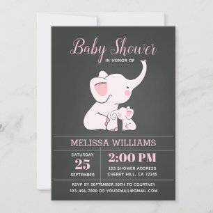 Invitations de douche bébé éléphant pour fille
