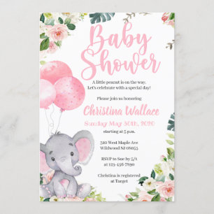 Invitations de douche bébé éléphant pour les fille