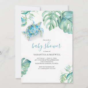 Invitations de douche bébé garçon Tortue tropicale