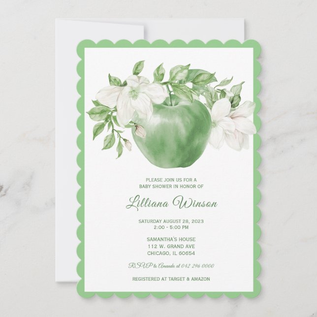 Invitations de douche bébé Pomme verte (Devant)