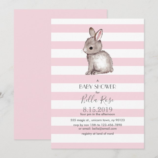 Invitations de douche bébé rose gris (Devant / Derrière)