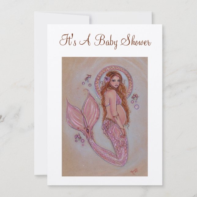 Invitations de douche bébé sirène enceinte par Ren (Devant)
