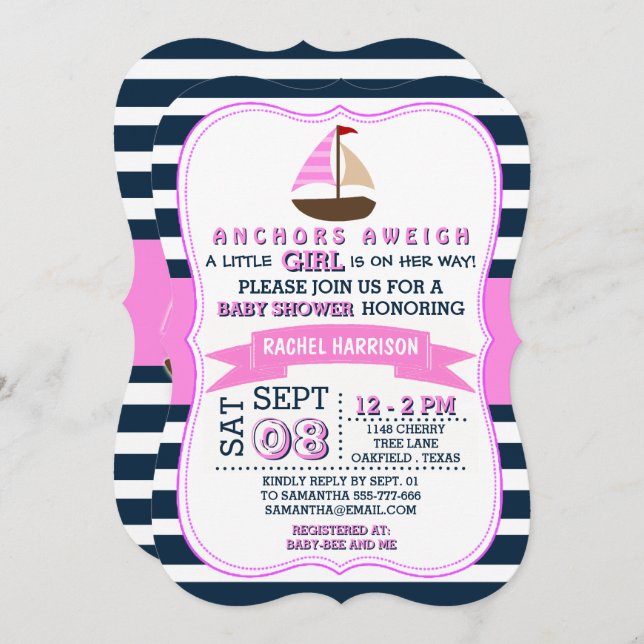 Invitations de douche de bébé de bateau nautique d (Devant / Derrière)